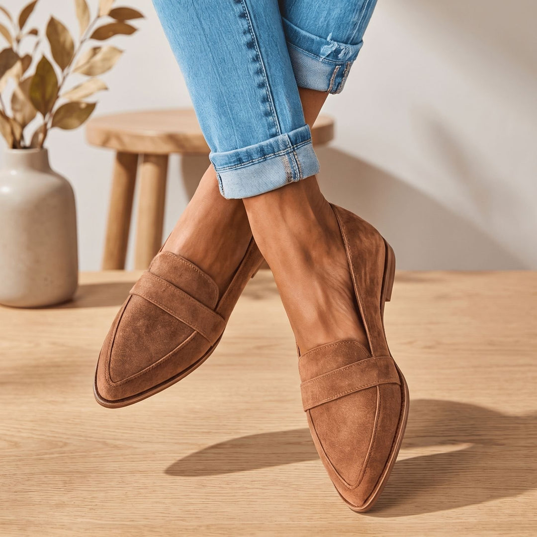 Women's Orthopedic Suede Pointed-Toe Slip-On Loafer Flats - Khaki