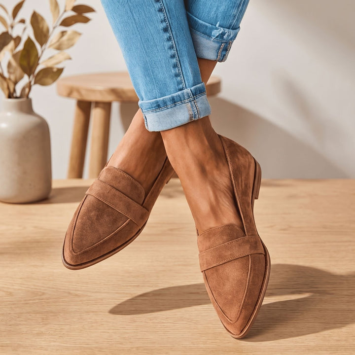Women's Orthopedic Suede Pointed-Toe Slip-On Loafer Flats - Khaki