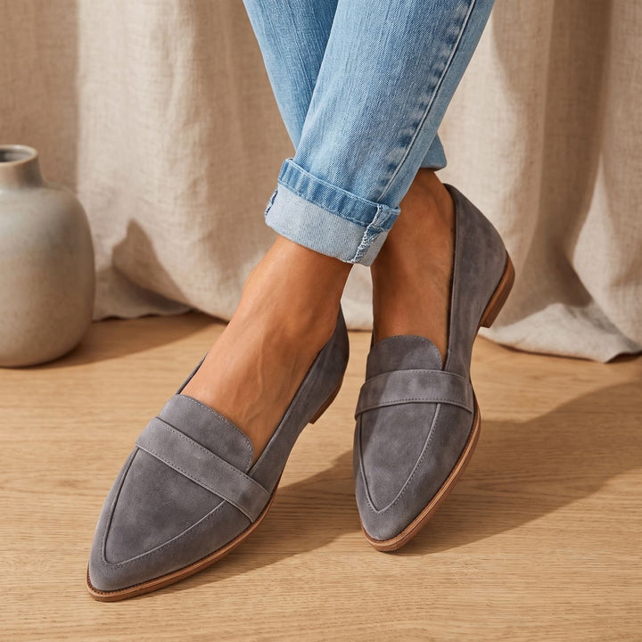 Women's Orthopedic Suede Pointed-Toe Slip-On Loafer Flats - Gray