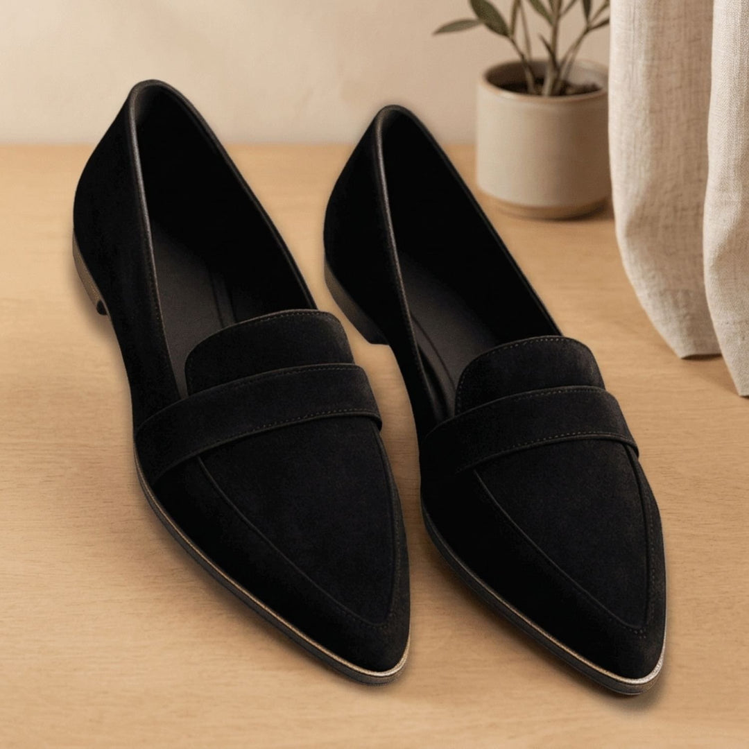 Women's Orthopedic Suede Pointed-Toe Slip-On Loafer Flats - Black