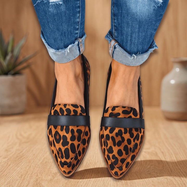 Women's Orthopedic Suede Pointed-Toe Slip-On Loafer Flats - Leopard