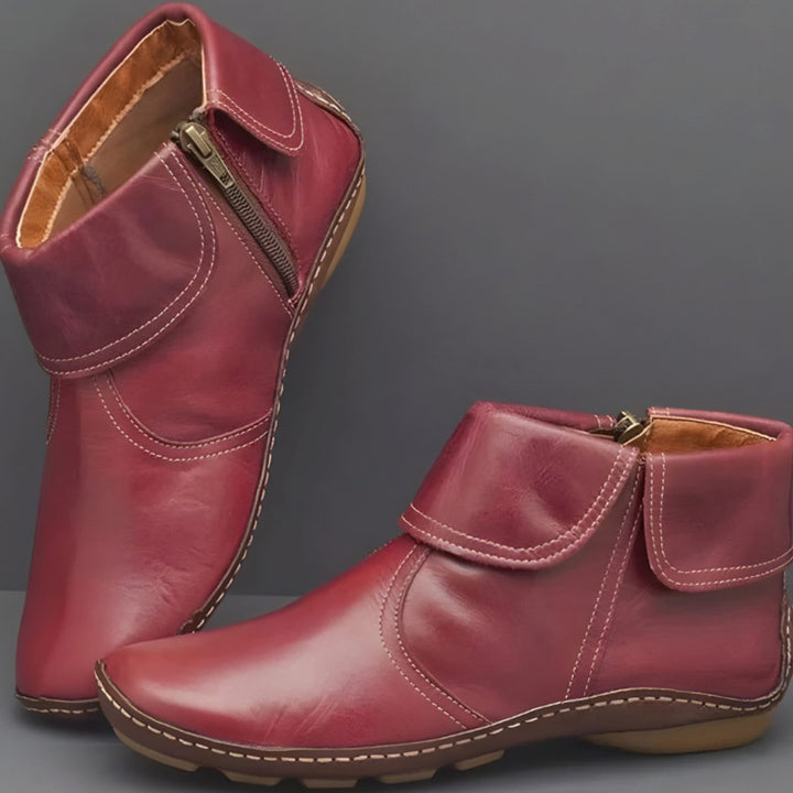Women's Orthopedic Waterproof Ankle Boots Arch-Support Zipper - Red