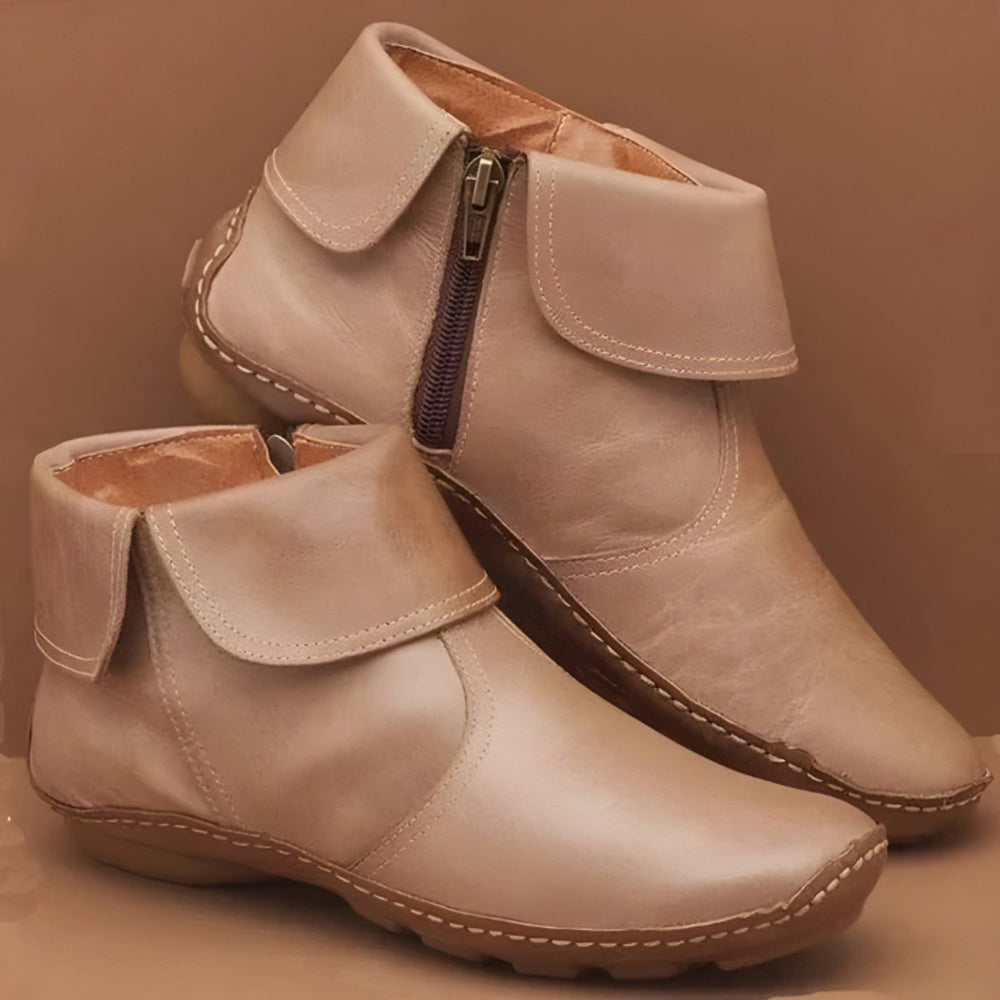 Women's Orthopedic Waterproof Ankle Boots Arch-Support Zipper - Beige