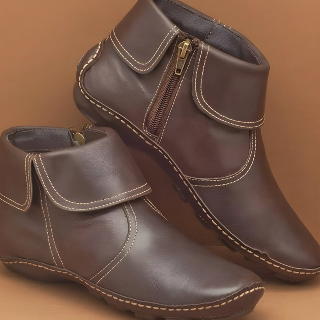 Women's Orthopedic Waterproof Ankle Boots Arch-Support Zipper - Brown