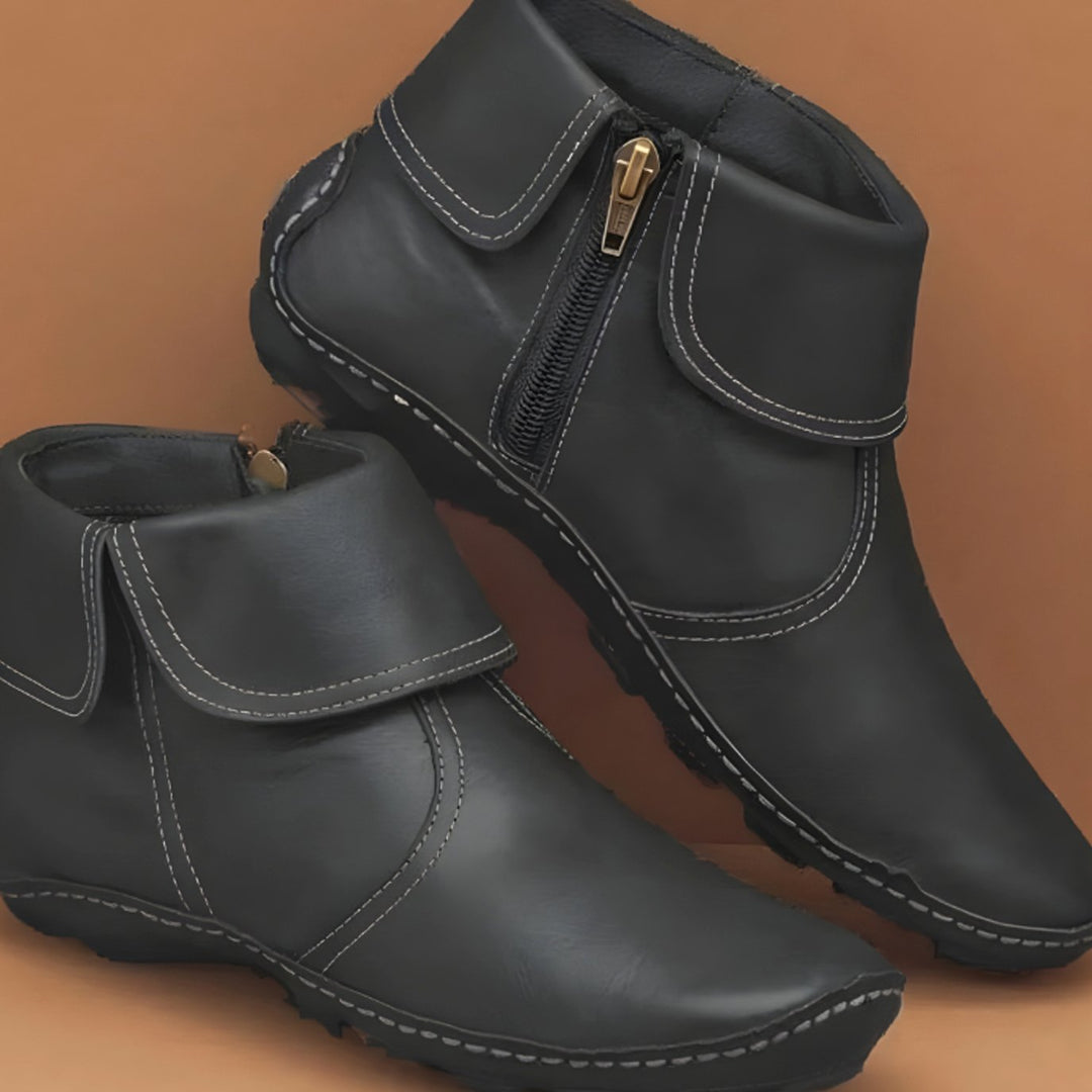 Women's Orthopedic Waterproof Ankle Boots Arch-Support Zipper - Black