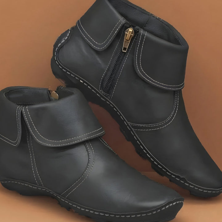 Women's Orthopedic Waterproof Ankle Boots Arch-Support Zipper - Black