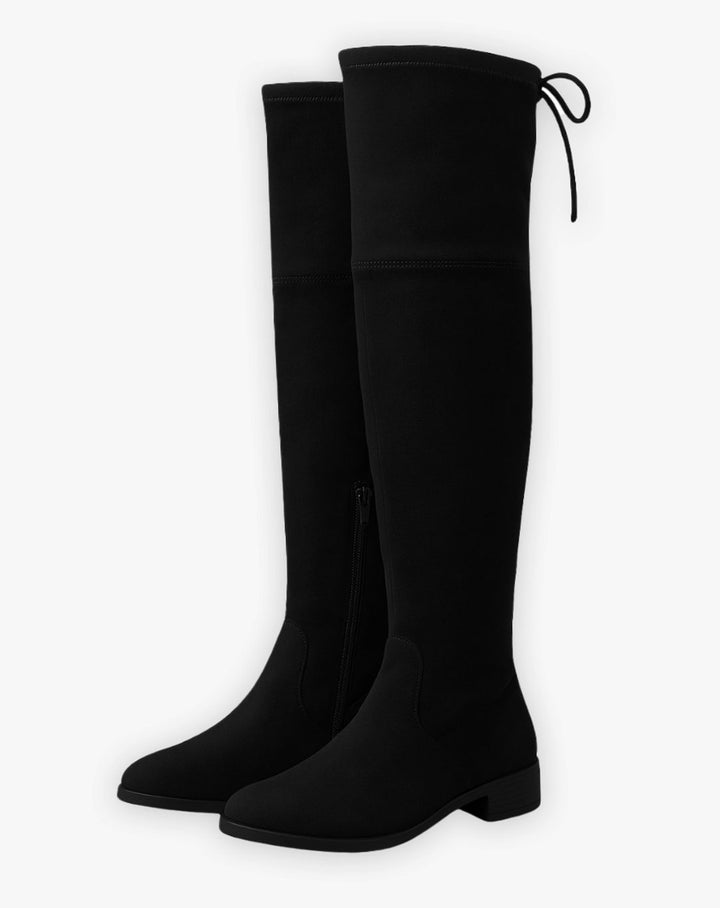Women's Over-the-Knee Flat Suede Side-Zip Boots - Black
