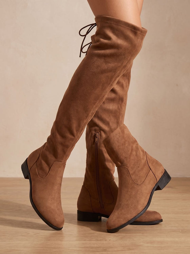 Women's Over-the-Knee Flat Suede Side-Zip Boots Flache