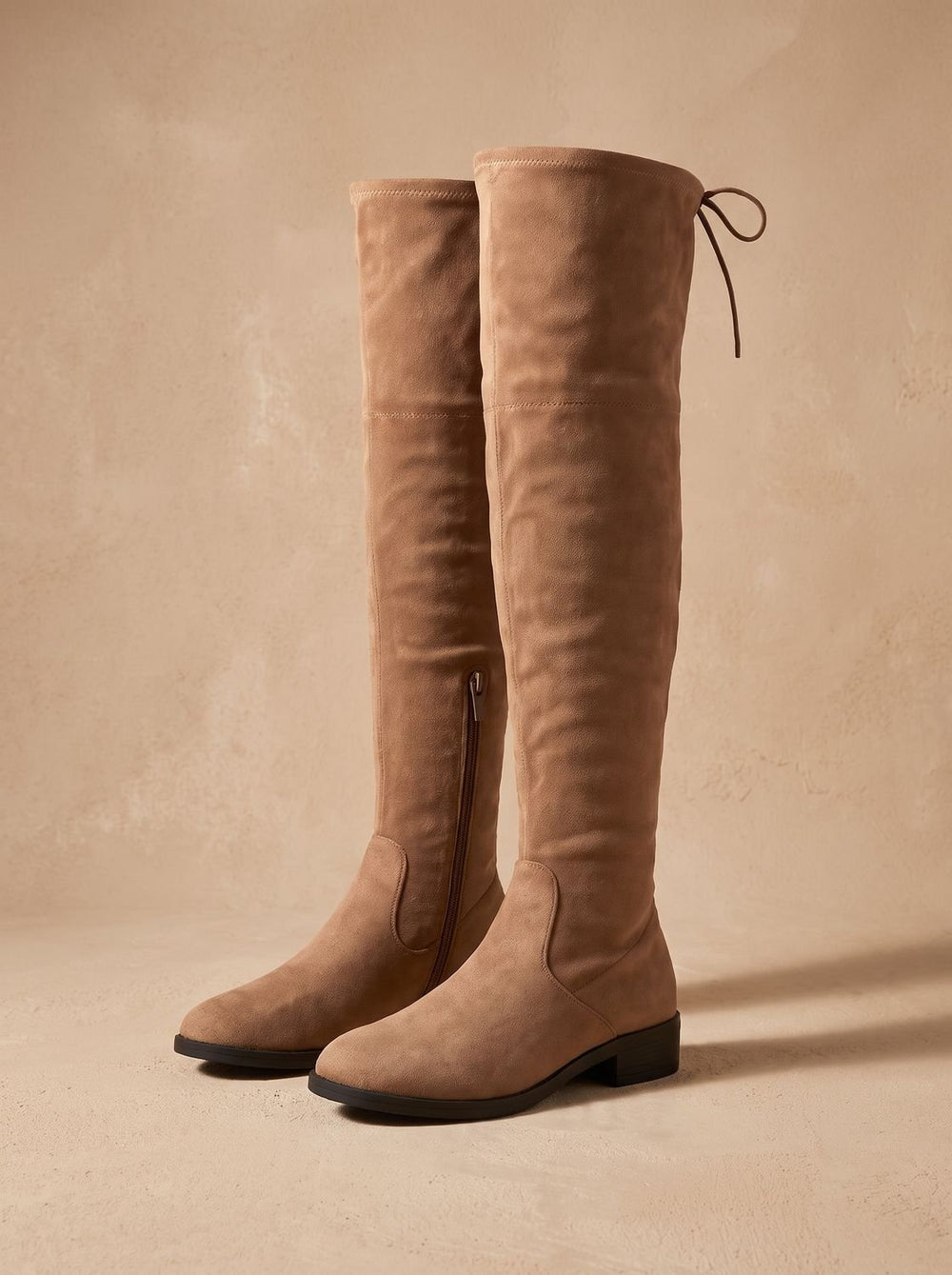 Women's Over-the-Knee Flat Suede Side-Zip Boots Flache - Brown