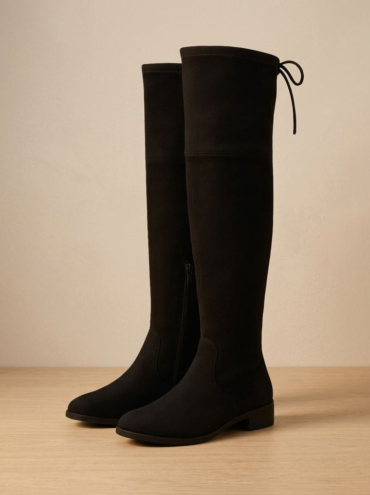 Women's Over-the-Knee Flat Suede Side-Zip Boots Flache - Black