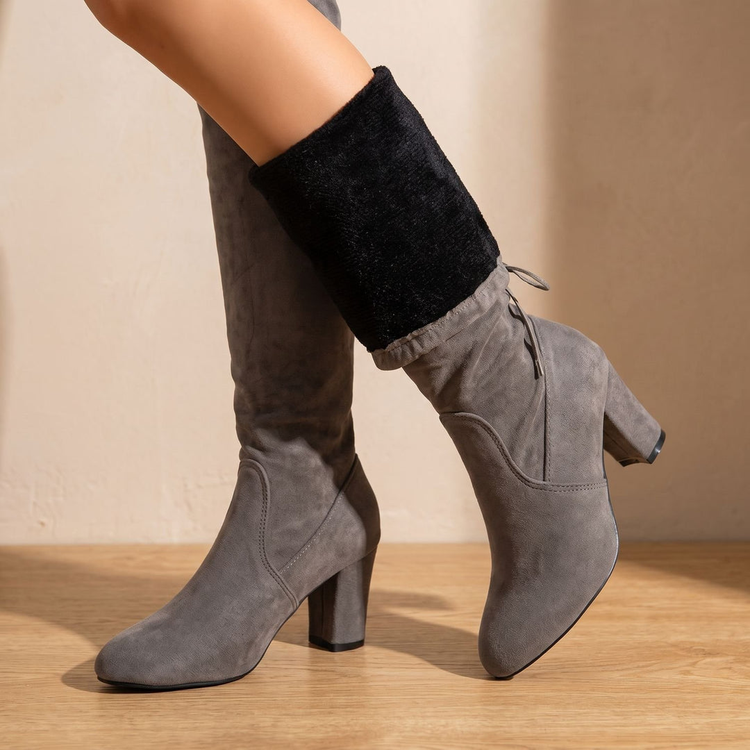 Women's Over-the-Knee Thigh High Boots Block Heel Drawstring