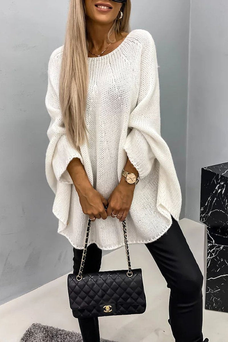 Women's Oversized Batwing-Sleeve Crewneck Knit Sweater - Cream