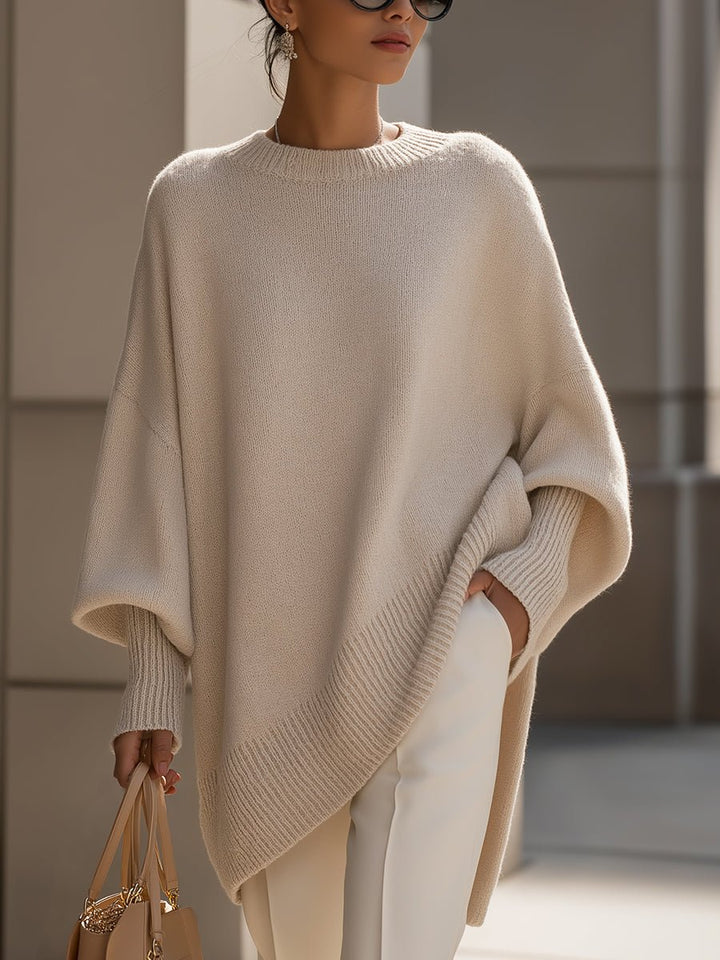 Women's Oversized Batwing-Sleeve Knit Sweater - Beige