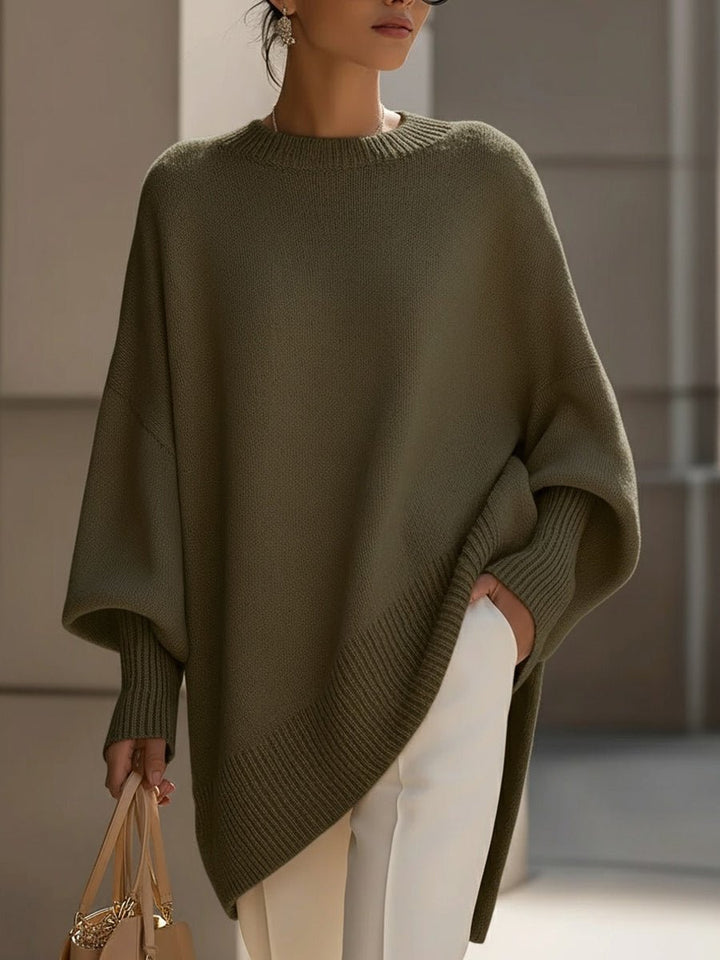 Women's Oversized Batwing-Sleeve Knit Sweater - Olive Green