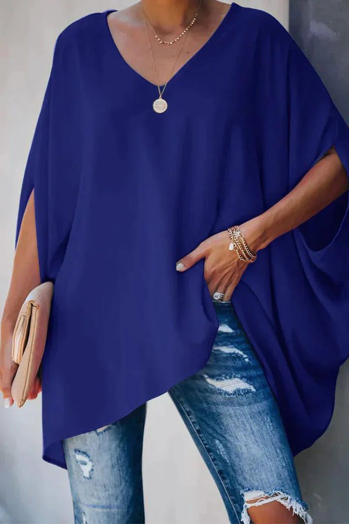 Women's Oversized Batwing-Sleeve V-Neck Tunic Top - Blue