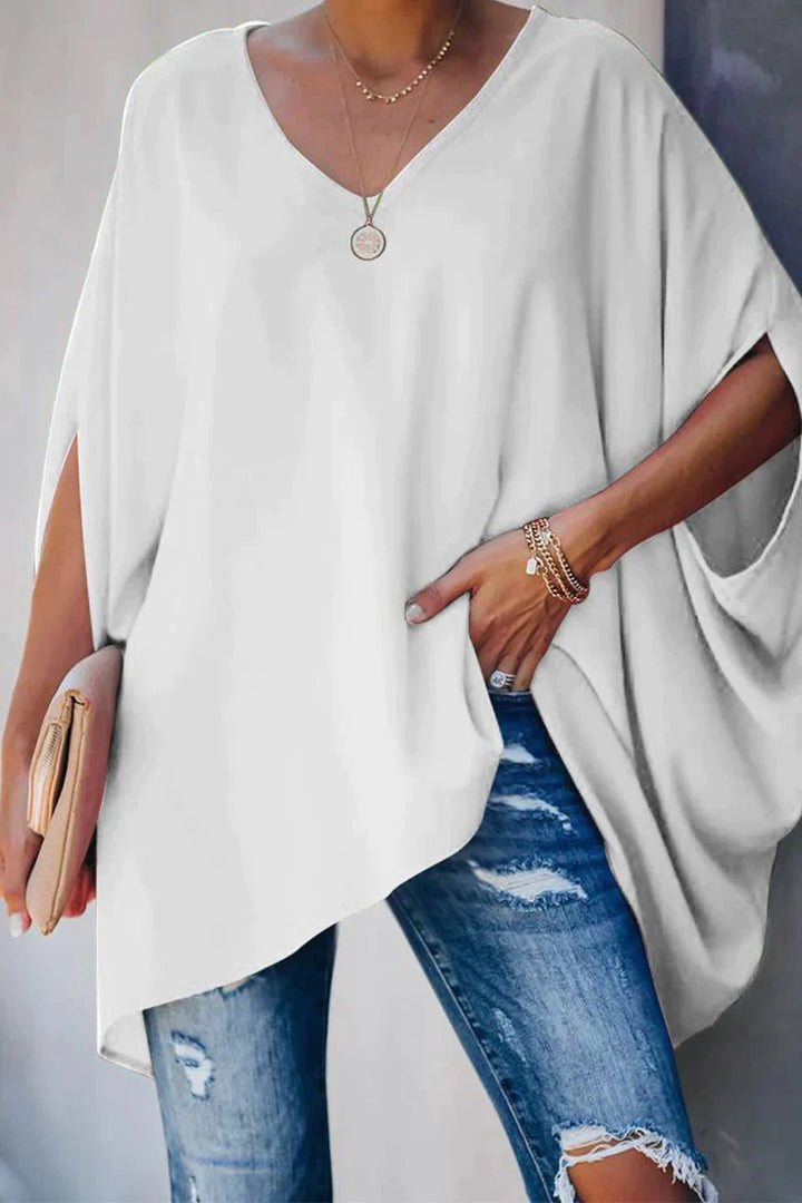 Women's Oversized Batwing-Sleeve V-Neck Tunic Top - White