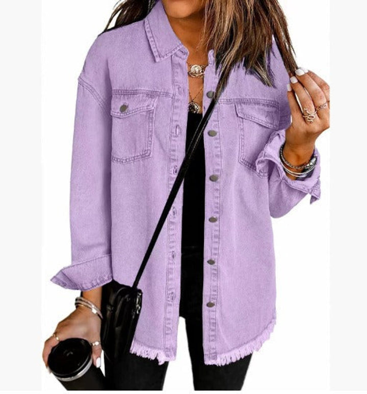 Women's Oversized Black Denim Snap-Button Longline Jacket