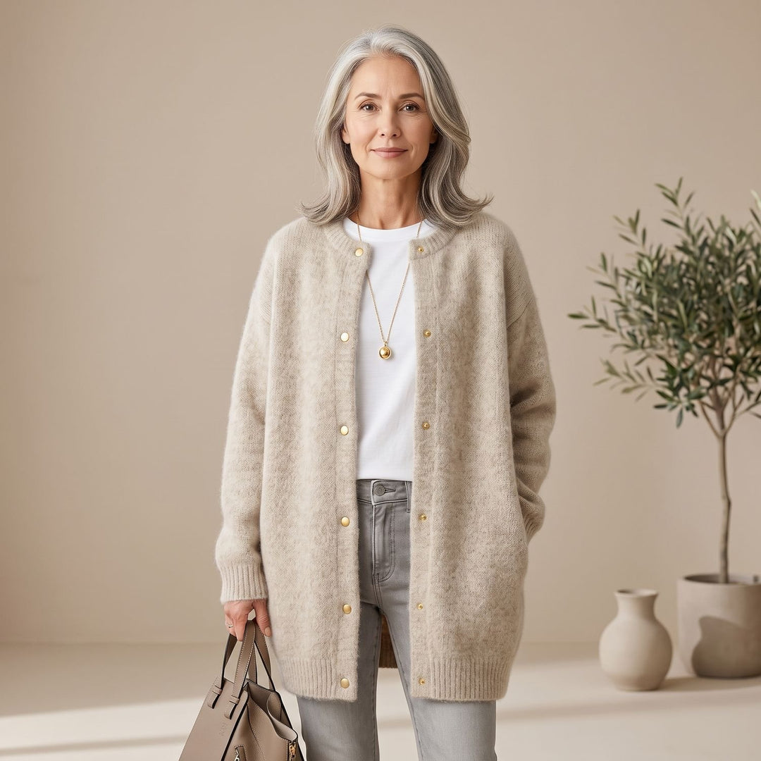 Women's Oversized Button-Front Knit Cardigan - Khaki