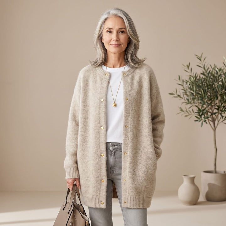 Women's Oversized Button-Front Knit Cardigan - Khaki