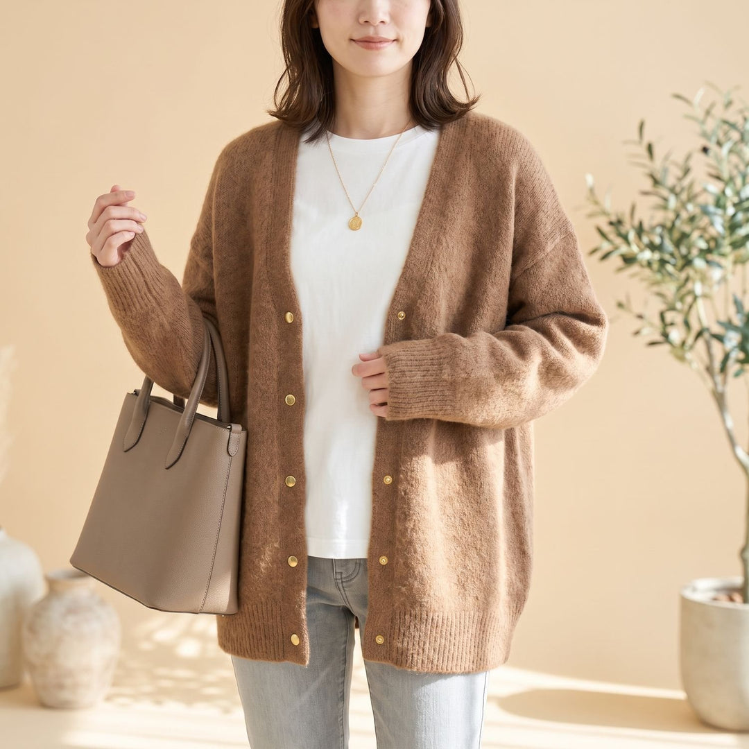 Women's Oversized Button-Front Knit Cardigan - Caramel