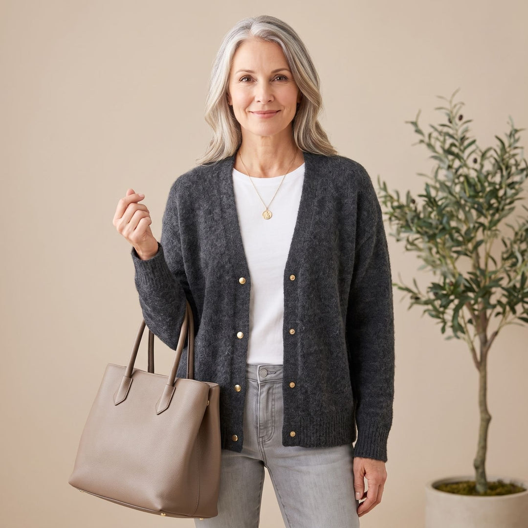 Women's Oversized Button-Front Knit Cardigan - Gray