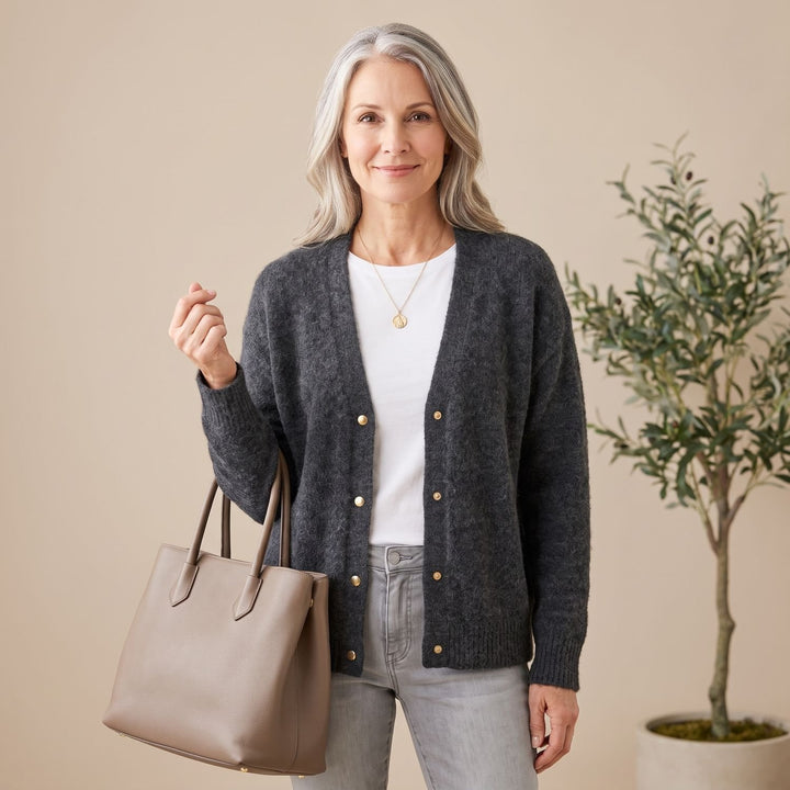 Women's Oversized Button-Front Knit Cardigan - Gray