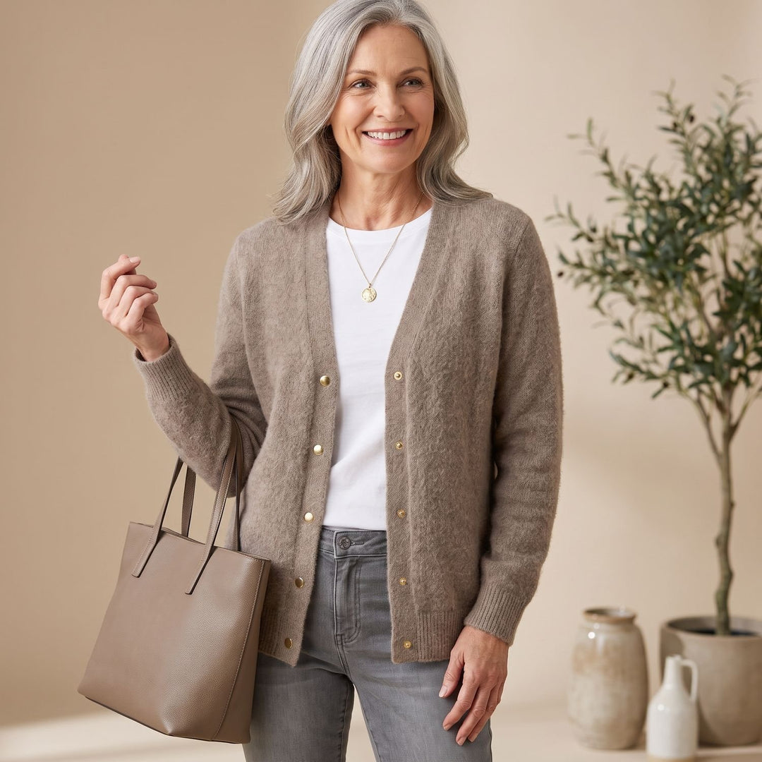 Women's Oversized Button-Front Knit Cardigan - Coffee