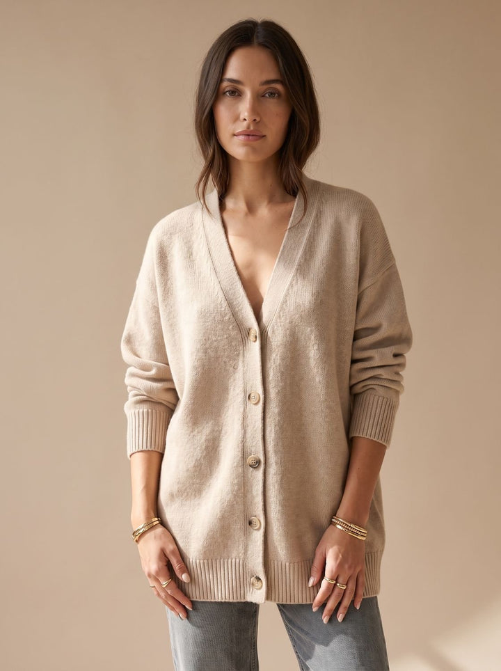 Women's Oversized Button-Up Knit Cardigan Sweater - Brown