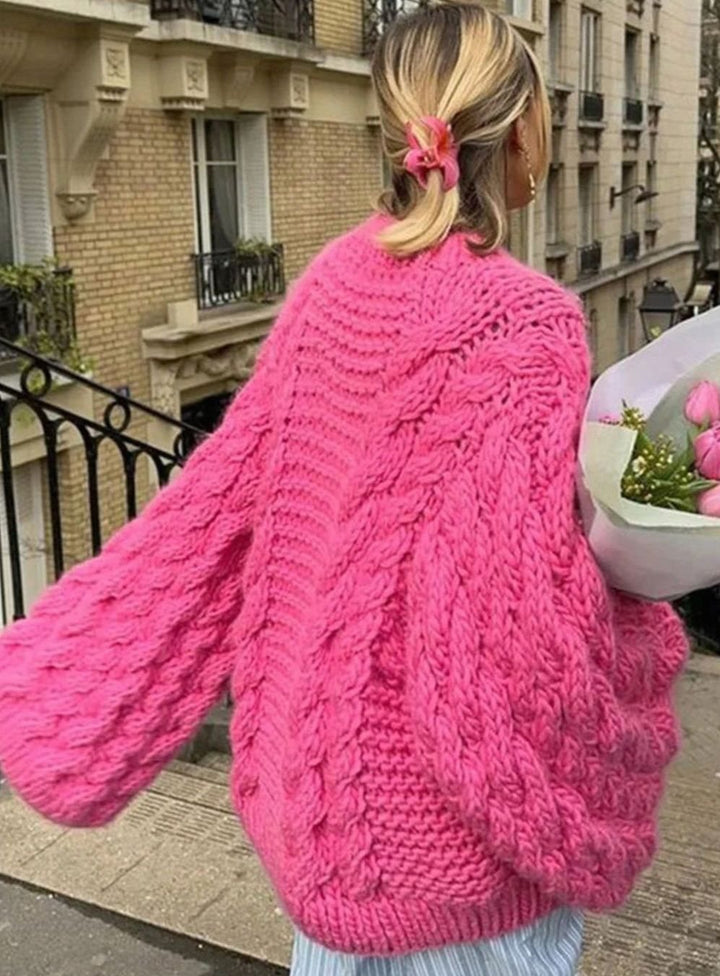 Women's Oversized Cable-Knit Chunky Pullover Sweater - Pink