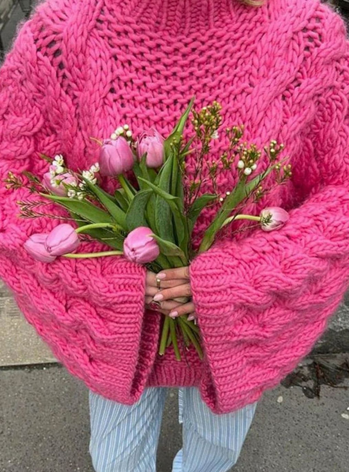 Women's Oversized Cable-Knit Chunky Pullover Sweater