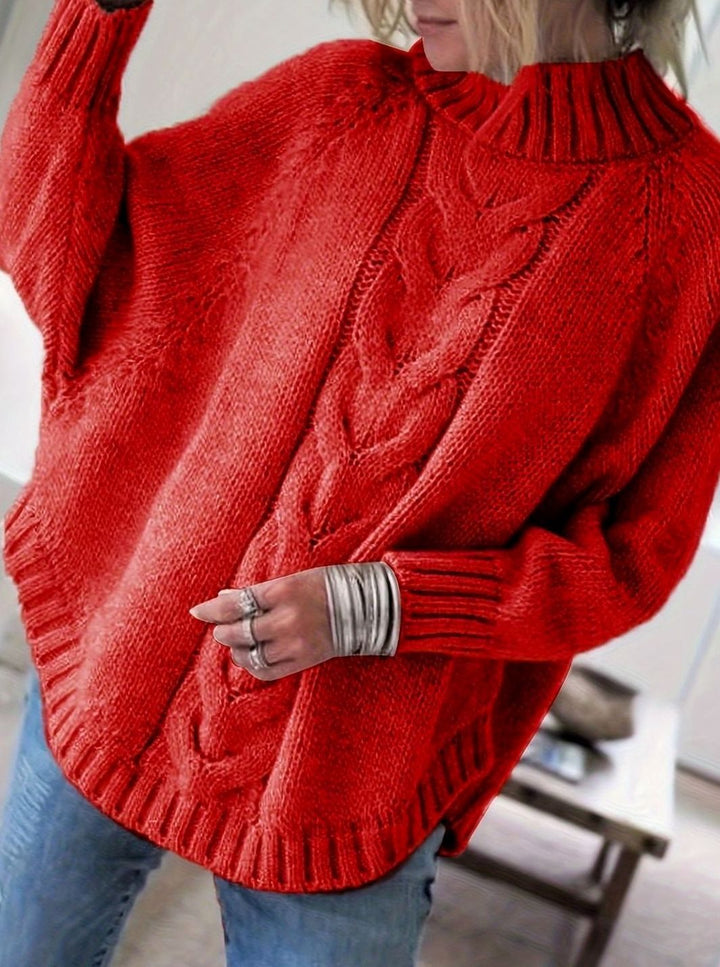 Women's Oversized Cable-Knit Mock-Neck Sweater