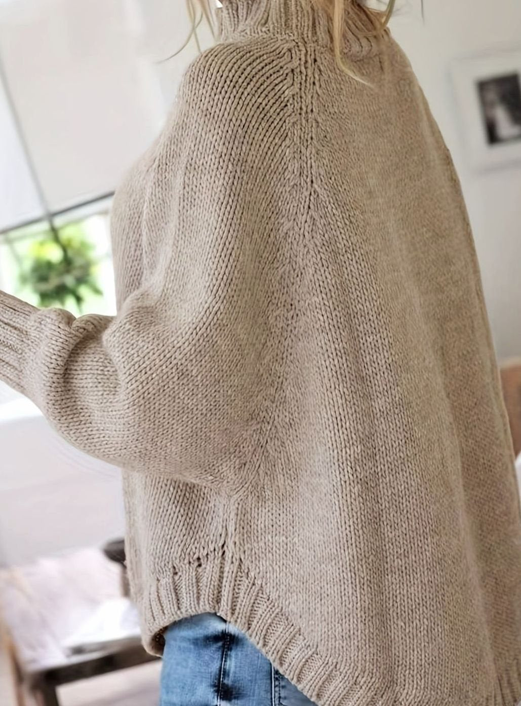 Women's Oversized Cable-Knit Mock-Neck Sweater