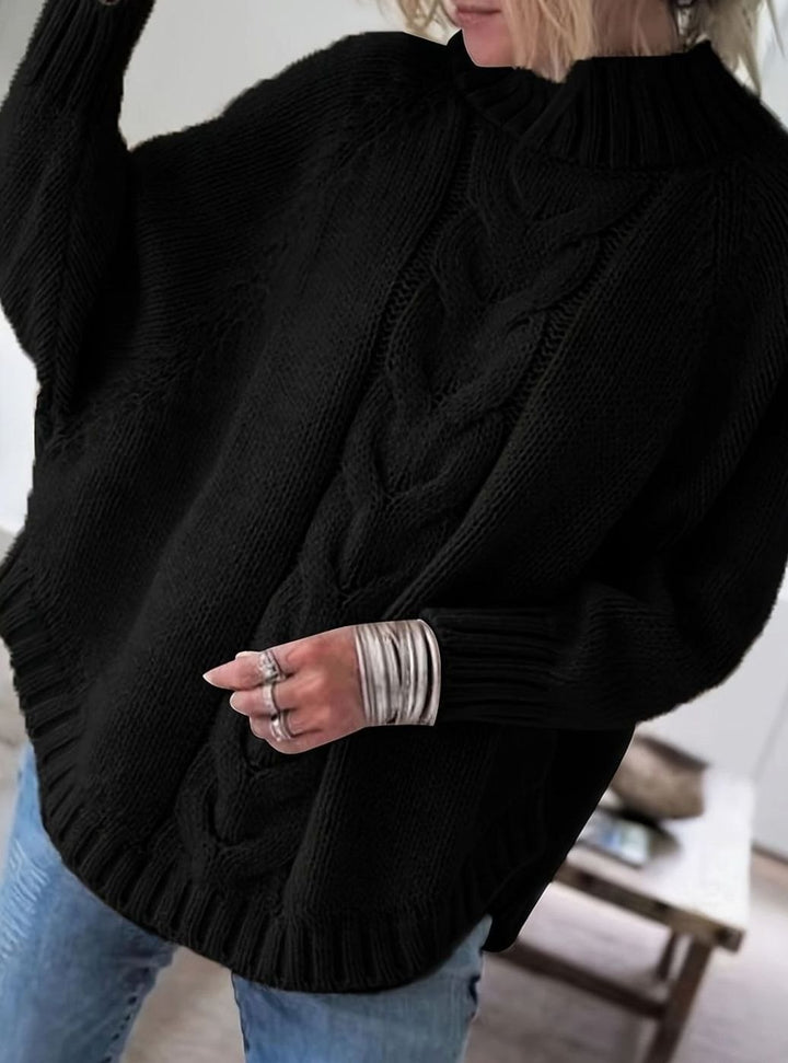 Women's Oversized Cable-Knit Mock-Neck Sweater