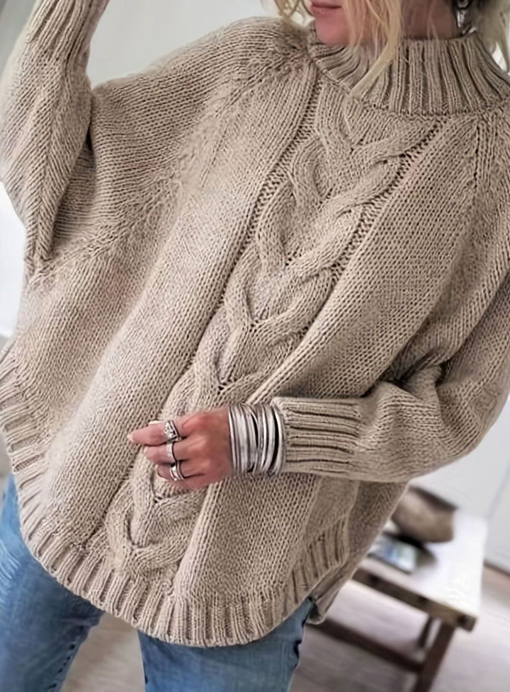 Women's Oversized Cable-Knit Mock-Neck Sweater