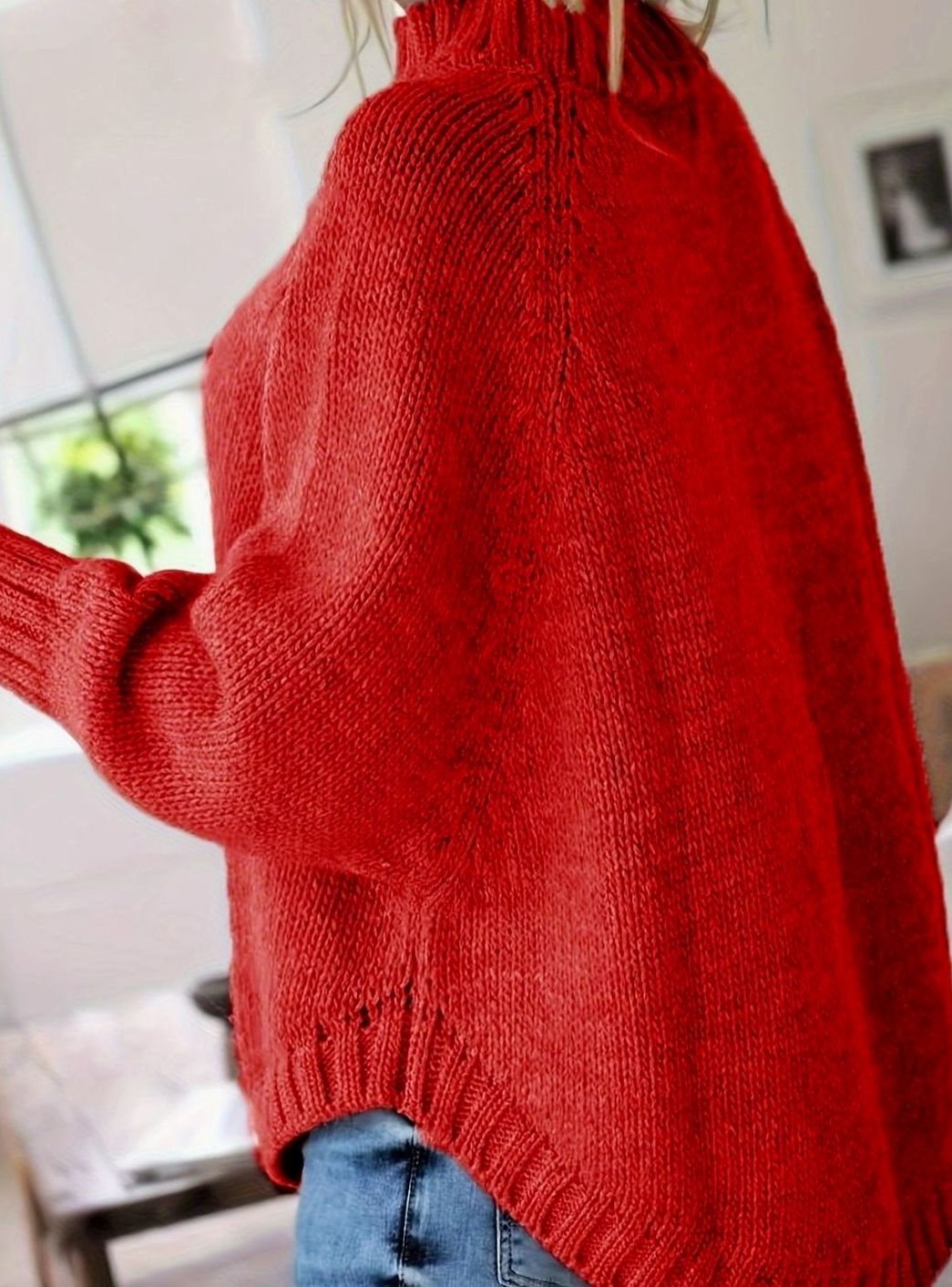 Women's Oversized Cable-Knit Mock-Neck Sweater