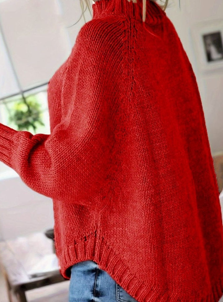 Women's Oversized Cable-Knit Mock-Neck Sweater
