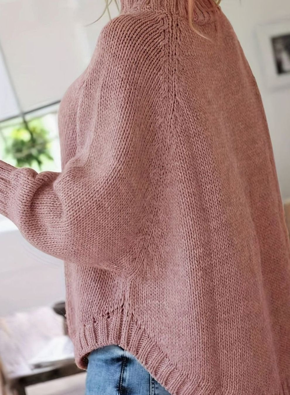 Women's Oversized Cable-Knit Mock-Neck Sweater