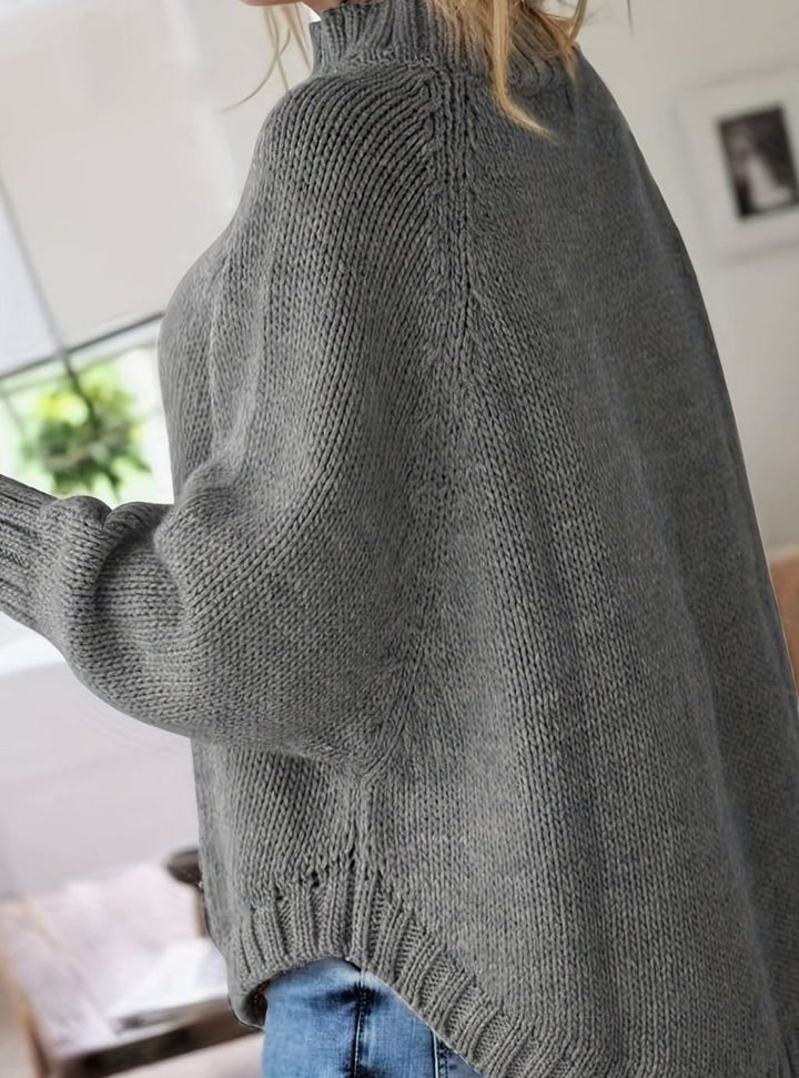 Women's Oversized Cable-Knit Mock-Neck Sweater