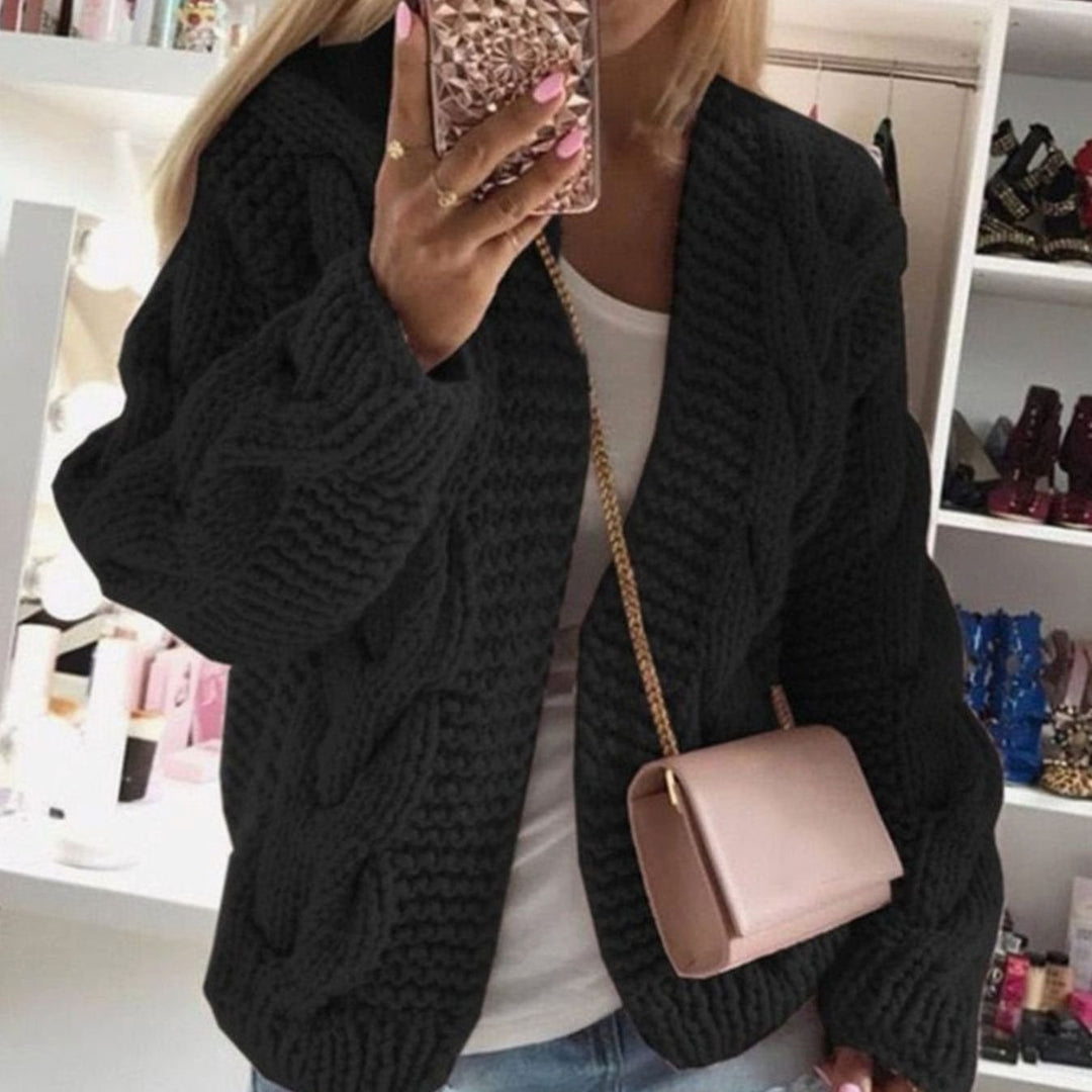 Women's Oversized Cable Knit Open-Front Chunky Cardigan - Black