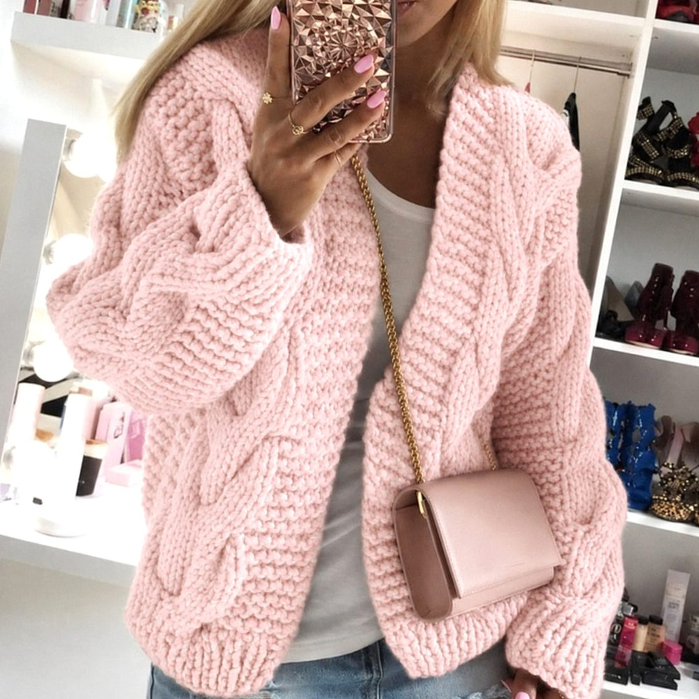 Women's Oversized Cable Knit Open-Front Chunky Cardigan - Pink
