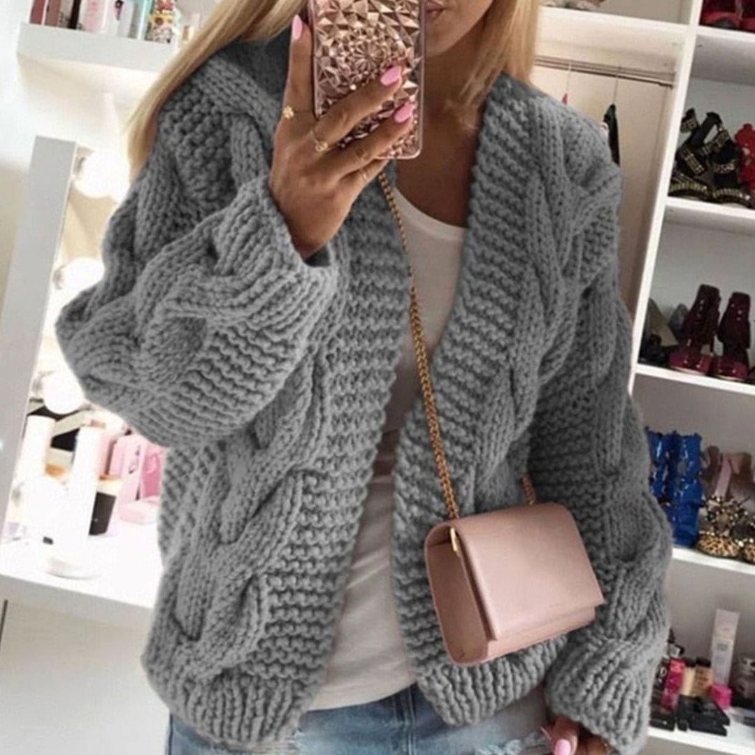 Women's Oversized Cable Knit Open-Front Chunky Cardigan - Gray