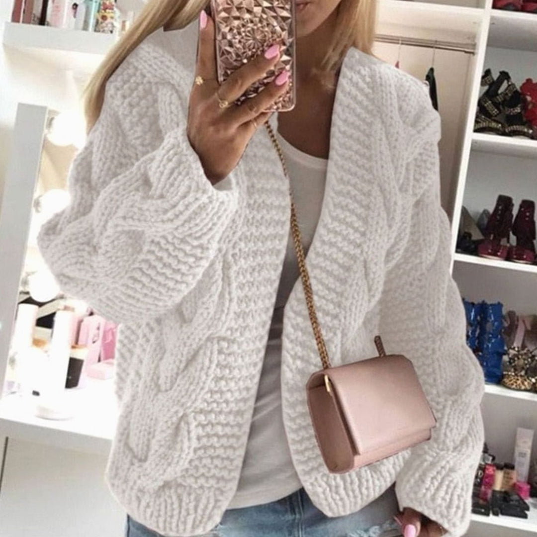 Women's Oversized Cable Knit Open-Front Chunky Cardigan - White