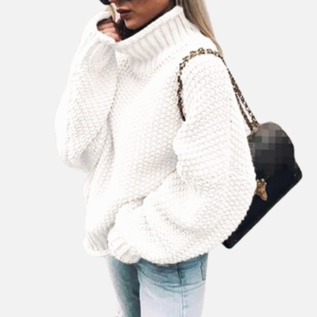 Women's Oversized Chunky Knit Turtleneck Sweater - White