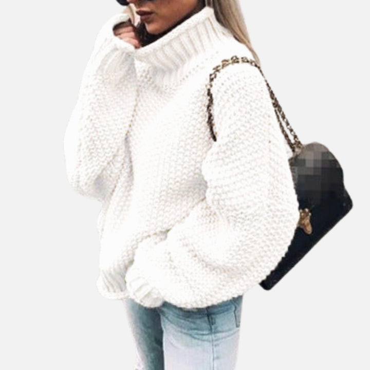 Women's Oversized Chunky Knit Turtleneck Sweater - White
