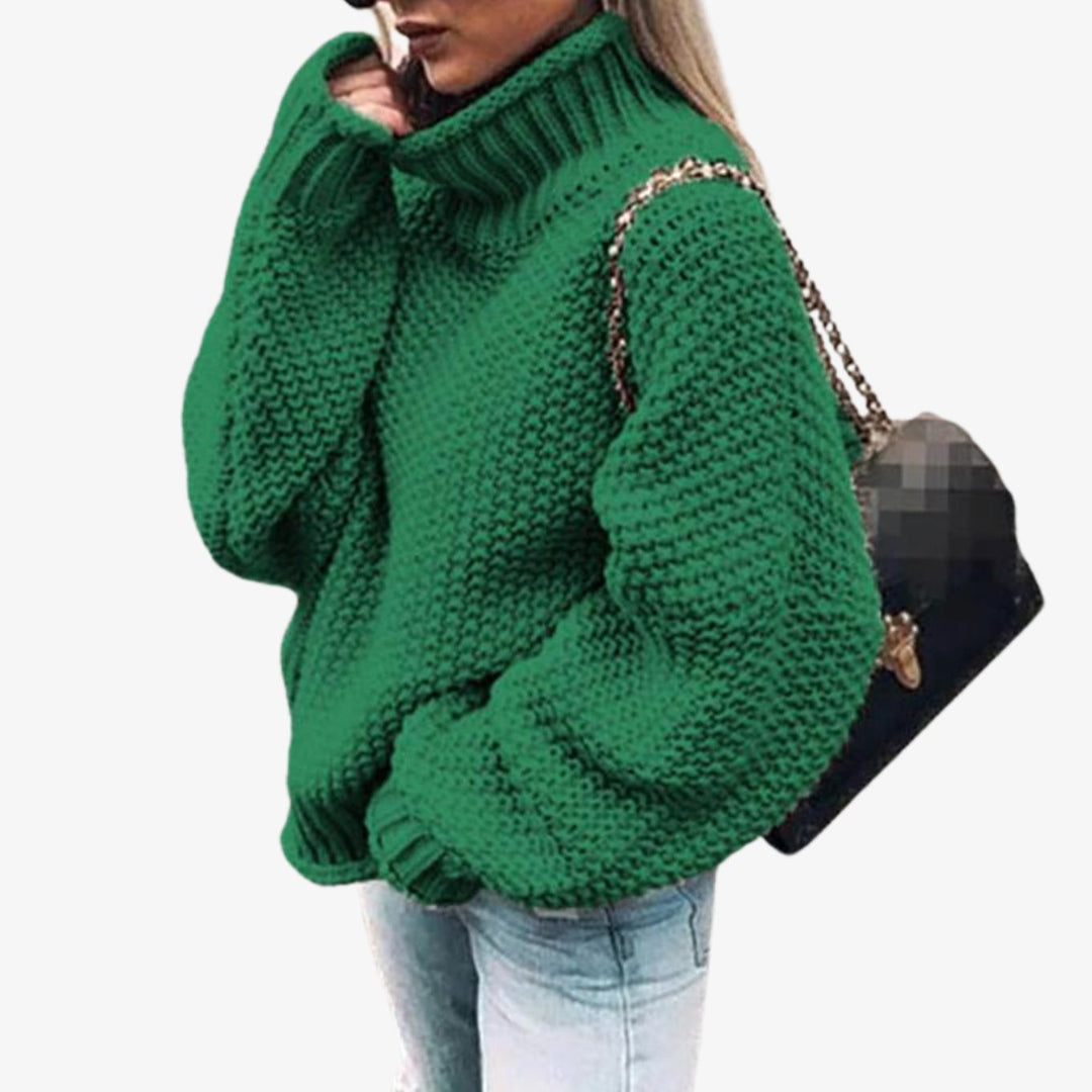 Women's Oversized Chunky Knit Turtleneck Sweater - Green