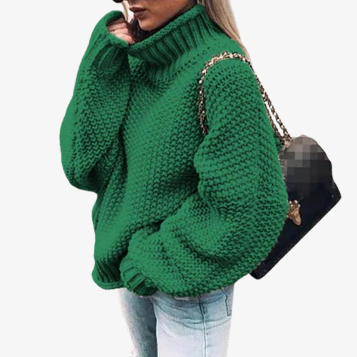 Women's Oversized Chunky Knit Turtleneck Sweater - Green