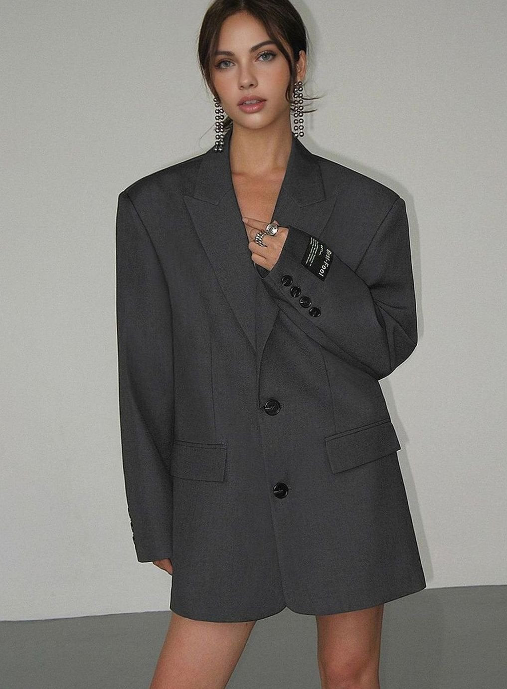 Women's Oversized Classic Notch-Lapel Tailored Blazer - Grey