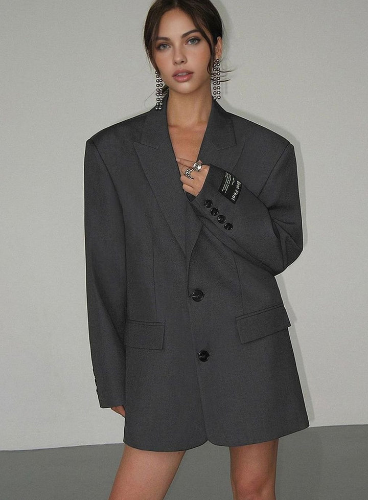 Women's Oversized Classic Notch-Lapel Tailored Blazer - Grey