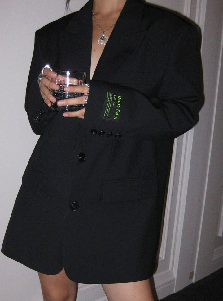 Women's Oversized Classic Notch-Lapel Tailored Blazer - Black