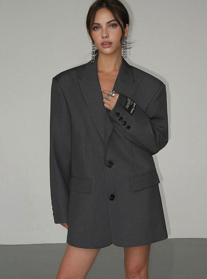 Women's Oversized Classic Notch-Lapel Tailored Blazer